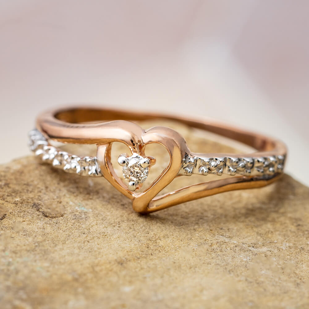 14K Rose Gold Heart Shape Center Diamond Perfectly Matched Pear Shaped –  RockHer.com